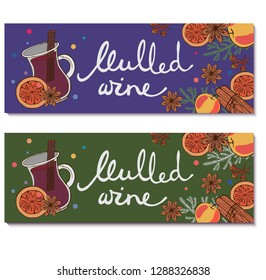 High contrast mulled wine mug and ingredients vector illustration