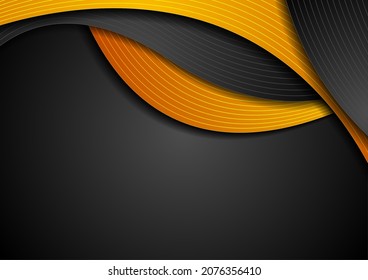 High contrast orange and black abstract tech corporate wavy background. Vector design