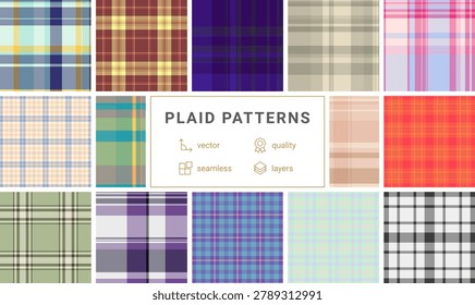 High contrast plaid pattern advertising visuals. Strong tartan geometry commands attention quickly. Vector scalability enables impact.