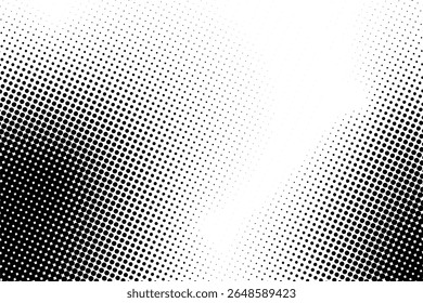 Padrão de ponto de meio-tom radial de alto contraste em preto e branco, ideal para pop art, gráficos retrô e projetos de design abstrato em negrito.