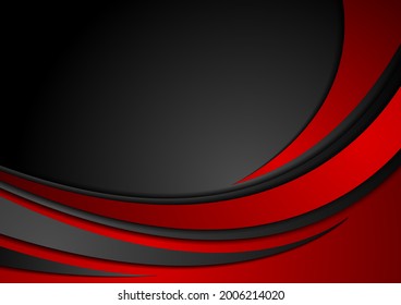 High Contrast Red And Black Abstract Tech Corporate Wavy Background. Vector Design