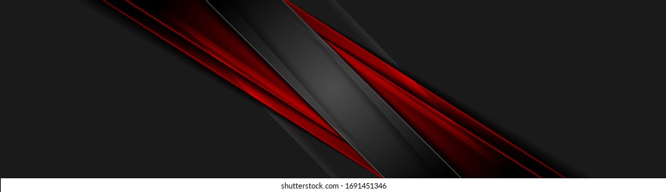 High contrast red and black glossy stripes. Abstract tech graphic banner design. Vector corporate background