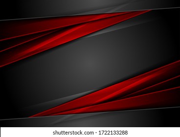 High contrast red and black glossy stripes. Abstract tech vector corporate background