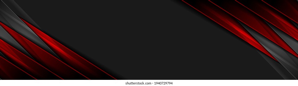 High contrast red and black glossy stripes. Abstract tech graphic banner design. Vector corporate background