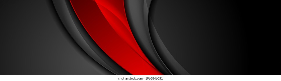 High contrast red and black glossy waves. Abstract tech graphic banner design. Vector corporate background