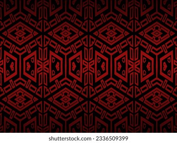 High contrast red and black glossy stripes background. Luxurious batik ornament. Abstract technology graphic banner design. Vector corporate background.