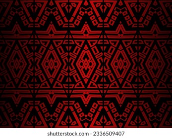 High contrast red and black glossy stripes background. Luxurious batik ornament. Abstract technology graphic banner design. Vector corporate background.