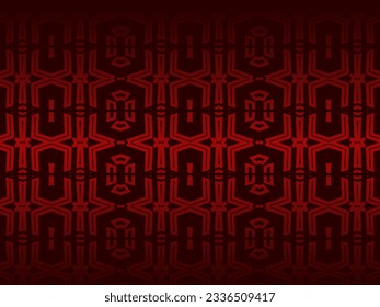 High contrast red and black glossy stripes background. Luxurious batik ornament. Abstract technology graphic banner design. Vector corporate background.