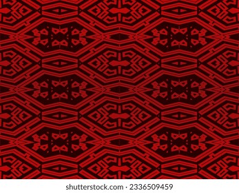 High contrast red and black glossy stripes background. Luxurious batik ornament. Abstract technology graphic banner design. Vector corporate background.