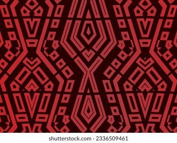 High contrast red and black glossy stripes background. Luxurious batik ornament. Abstract technology graphic banner design. Vector corporate background.