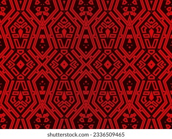 High contrast red and black glossy stripes background. Luxurious batik ornament. Abstract technology graphic banner design. Vector corporate background.