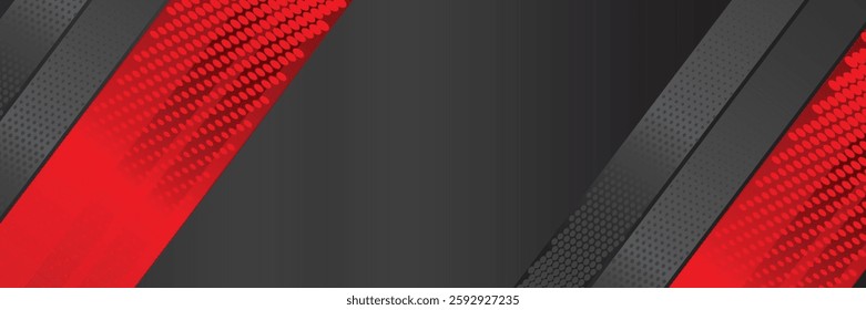 High contrast red and black glossy stripes. Abstract tech graphic banner design. Vector corporate background