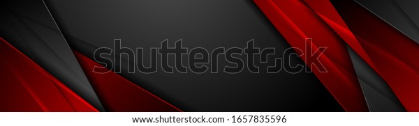 High contrast red and\
black glossy stripes. Abstract tech graphic banner design. Vector\
corporate background