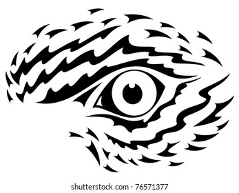 High contrast rendering of an Eagle eye and feathers