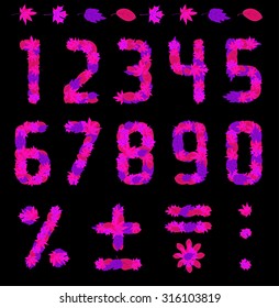 High contrast saturated leaves font, part 1/2, numbers