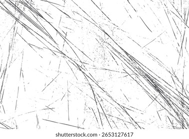 High contrast sharp scratch texture overlay. Abstract diagonal grunge streaks on white backdrop. Dynamic cracked line design effect.
