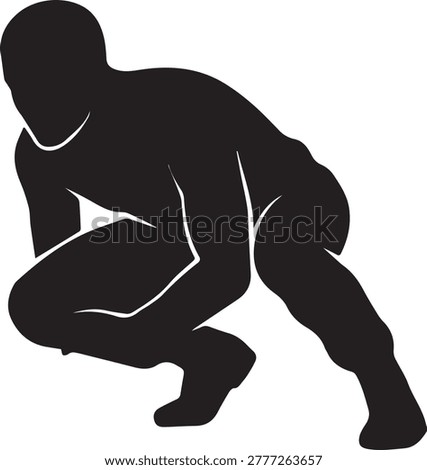 High contrast silhouette of a ninja or tactical agent crouching. Minimalist vector for gaming and spy themed adventure promotions.