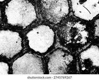 High contrast stencil of hexagonal paving block texture, black and white geometric stone pavement silhouette, artistic monochrome abstract background for urban industrial design