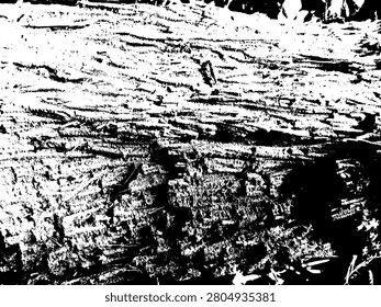 High contrast stencil illustration of decayed coconut wood texture. Abstract grunge vector pattern of rotten glugu timber trunk background graphic.