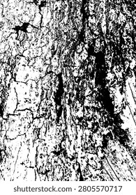 High contrast stencil illustration of old tree bark texture. Abstract grunge vector pattern of weathered large wooden trunk cracks and rough organic timber graphic.