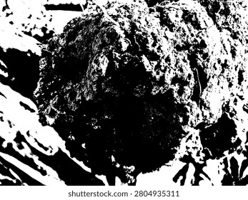 High contrast stencil illustration of a rough soil clod texture. Abstract grunge vector pattern of fertile earth lump agriculture background graphic.
