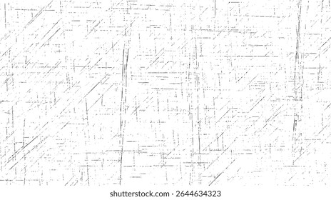 Textura urbana de alto contraste com arranhões grunge. Efeito de poeira granulada no pano de fundo isolado. Design de ilustração de vetor preto sobre branco. Superfície Áspera com Detalhes do Grunge Sujo.
