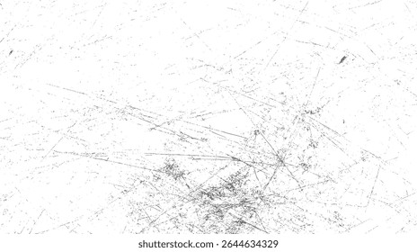 Textura urbana de alto contraste com arranhões grunge. Efeito de poeira granulada no pano de fundo isolado. Design de ilustração de vetor preto sobre branco. Superfície Áspera com Detalhes do Grunge Sujo.
