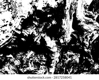 High contrast vector illustration of dry rotting wood roots texture. Abstract monochrome grunge silhouette pattern for streetwear print, t-shirt design, and poster background.