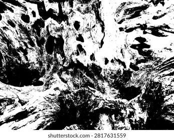 High contrast vector illustration of dry rotting wood roots texture. Abstract monochrome grunge silhouette pattern for streetwear print, t-shirt design, and poster background.