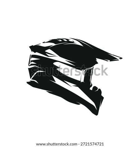 High contrast vector illustration of a motocross helmet in side view. Isolated modern racing helmet design suitable for motocross, flat track, rally, and off-road motorsport themes.