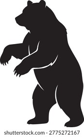 High contrast vector silhouette of a brown bear rearing up. Minimalist flat design representing strength and nature for outdoor and sport logos.