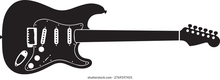 High contrast vector silhouette of a classic electric guitar for music and festival themes