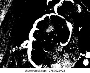 High contrast vector silhouette of wild mushrooms growing on a log. Minimalist black and white wood decaying polypore fungus illustration isolated.⅔