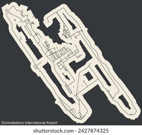 High contrasted terminals layout diagram map with airfield road lines and name tag of the MOSCOW DOMODEDOVO MIKHAIL LOMONOSOV AIRPORT (DME), MOSCOW