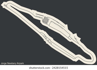 High contrasted terminals layout diagram map with airfield road lines and name tag of the JORGE NEWBERY AIRFIELD (AEP, SABE), BUENOS AIRES