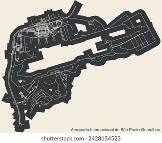 Mapa de diagrama de diseño de terminales de alto contraste con líneas de aeródromo y placa con el nombre del AEROPUERTO INTERNACIONAL DE SÃO PAULO GUARULHOS (GRU), GUARULHOS