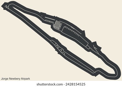 High contrasted terminals layout diagram map with airfield road lines and name tag of the JORGE NEWBERY AIRFIELD (AEP, SABE), BUENOS AIRES