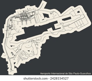 Mapa de diagrama de diseño de terminales de alto contraste con líneas de aeródromo y placa con el nombre del AEROPUERTO INTERNACIONAL DE SÃO PAULO GUARULHOS (GRU), GUARULHOS