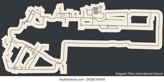 High contrasted terminals layout diagram map with airfield road lines and name tag of the SALGADO FILHO PORTO ALEGRE INTERNATIONAL AIRPORT (POA, SBPA), PORTO ALEGRE