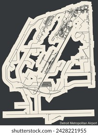 High contrasted terminals layout diagram map with airfield road lines and name tag of the DETROIT METROPOLITAN AIRPORT (DTW, KDTW), DETROIT