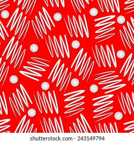 High contrasting background with jagged wavy elements and pearls on light red area, seamless tile