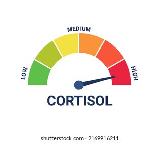 High cortisol hormone level on measuring scale, stress test. Control health, care and safe. Arrow on extreme level cortisol. Vector illustration
