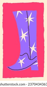 High cowboy boot with stars vector illustration