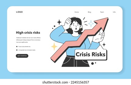 High crisis risks of small business web banner or landing page. Fears and concerns about starting and developing a local business. Potential failure and difficulties. Flat Vector Illustration