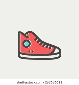 High cut rubber shoes icon thin line for web and mobile, modern minimalistic flat design. Vector icon with dark grey outline and offset colour on light grey background.