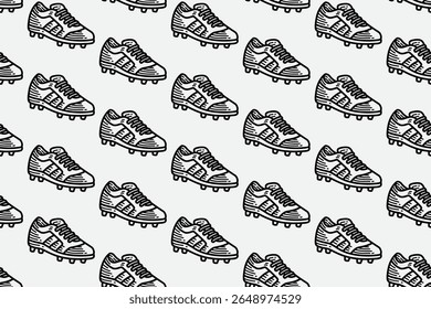 high cut shoes rugby pattern. american football cleats vintage repeat seamless pattern wallpaper. grey background with rugby footwear sporty outline illustration for sport themed merchandise
