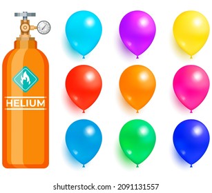 High Cylinder, Canister With Gas Storage. Metal Tank With Liquefied Compressed Helium. Pressurized Gas Cylinder, Storage With Tap For Substance Release. Helium Container For Inflating Balloons