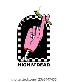 High and dead vector. Hand bone. Hand in a portal to the space. Drug concept free vector