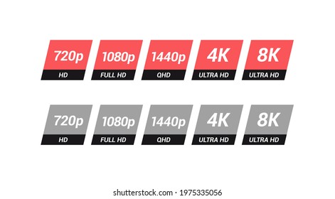 High Definition, Full HD, Quad HD 4K and 8K Monitor Display Label Set
