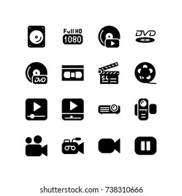 High definition symbol and camera icon set